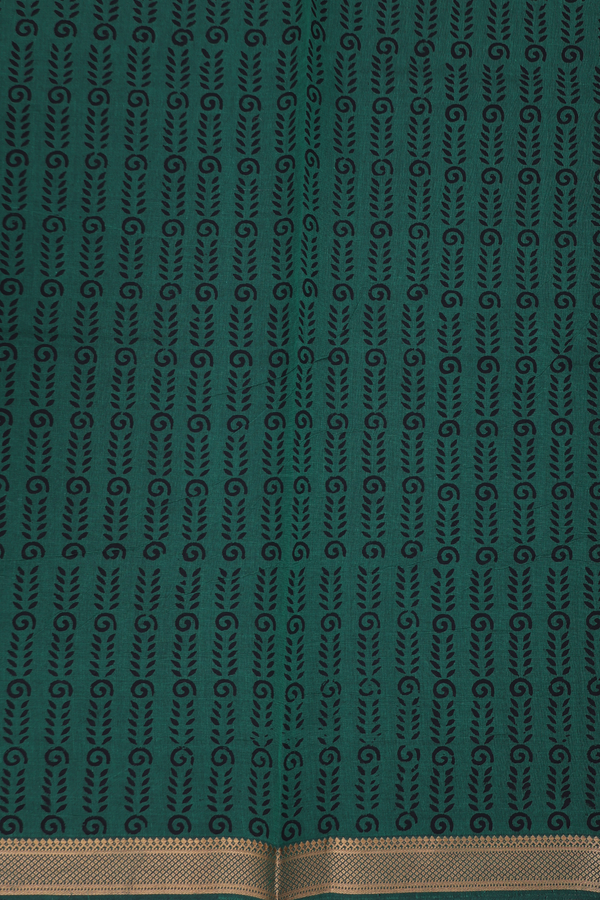 Mangalagiri Cotton Saree In Forest Green With Floral Motifs