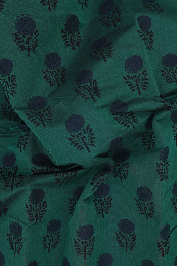 Mangalagiri Cotton Saree In Forest Green With Floral Motifs