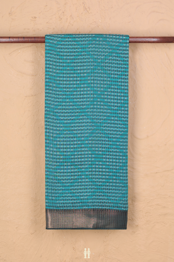 Mangalagiri Cotton Saree In Bluish Green With Stripes Design