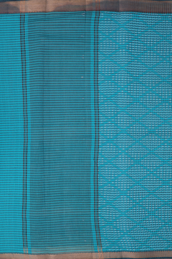 Mangalagiri Cotton Saree In Bluish Green With Stripes Design