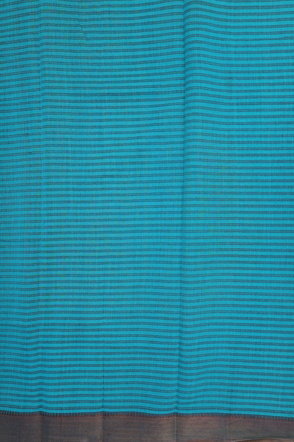 Mangalagiri Cotton Saree In Bluish Green With Stripes Design