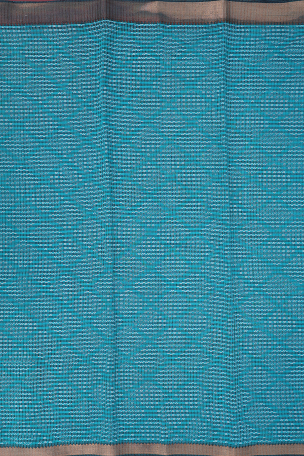 Mangalagiri Cotton Saree In Bluish Green With Stripes Design