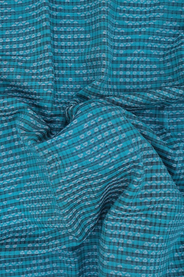 Mangalagiri Cotton Saree In Bluish Green With Stripes Design