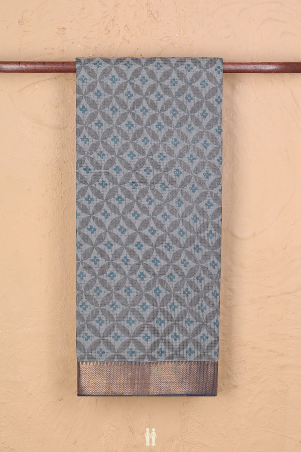 Mangalagiri Cotton Saree In Grey With Printed Design