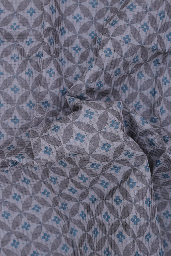 Mangalagiri Cotton Saree In Grey With Printed Design