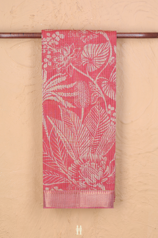 Mangalagiri Cotton Saree In Dusty Red With Printed Design