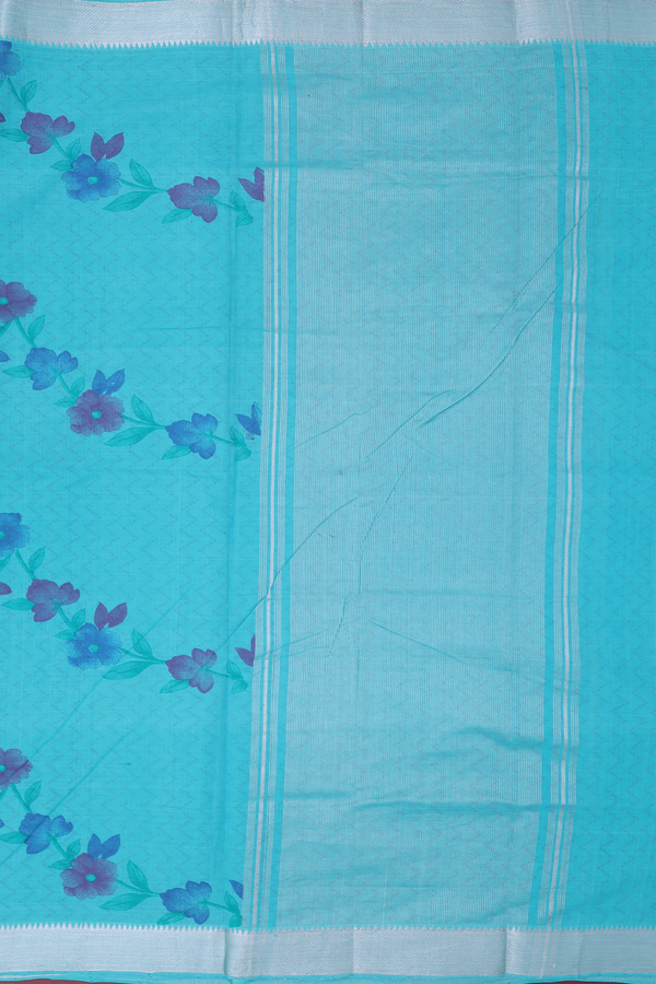 Mangalagiri Cotton Saree In Tiffany Blue With Floral Design