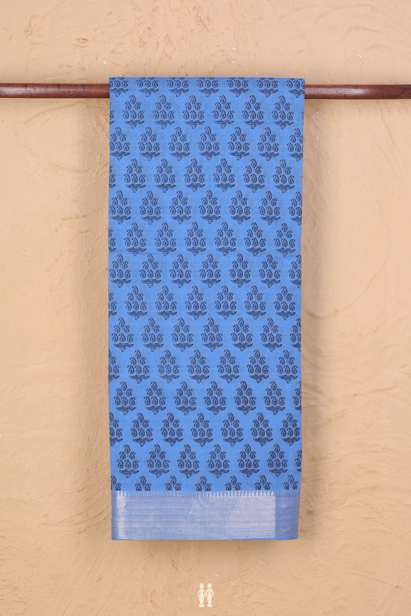 Mangalagiri Cotton Saree In Blue With Printed Design