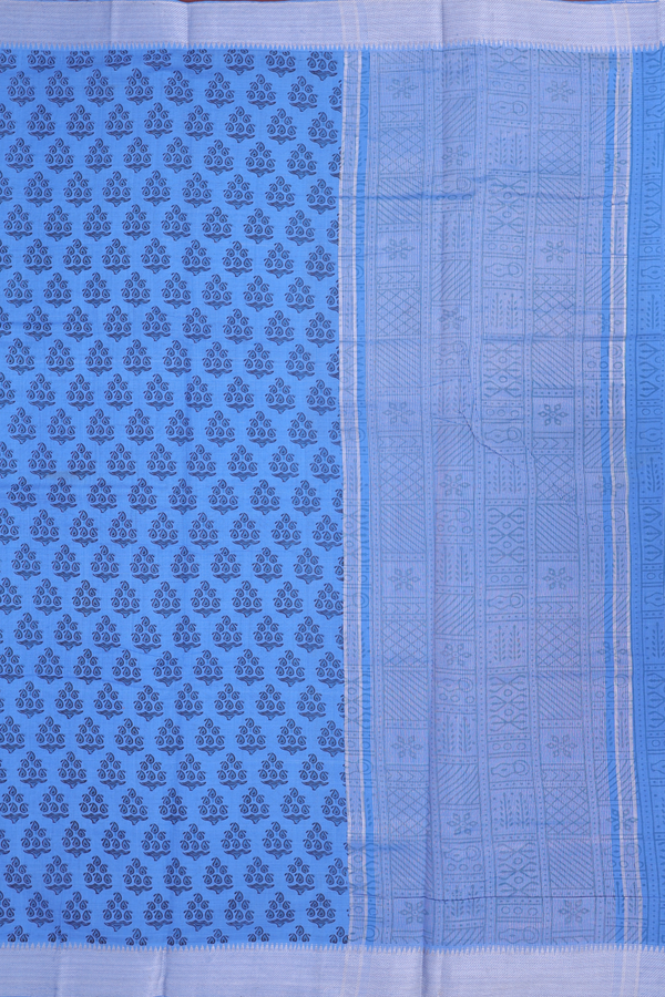 Mangalagiri Cotton Saree In Blue With Printed Design
