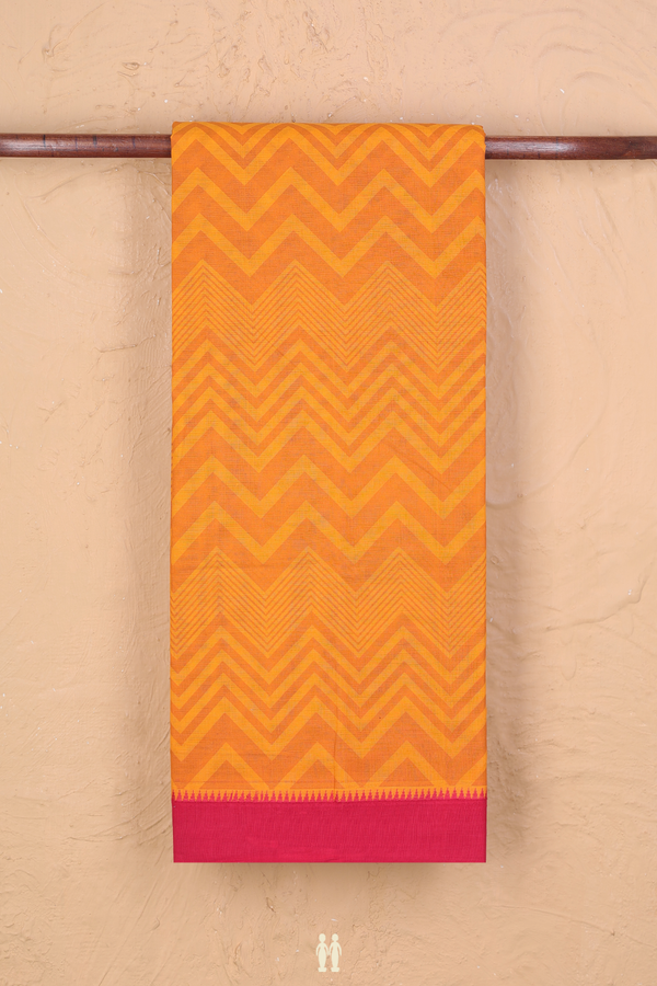 Mangalagiri Cotton Saree In Orange With Chevron Design