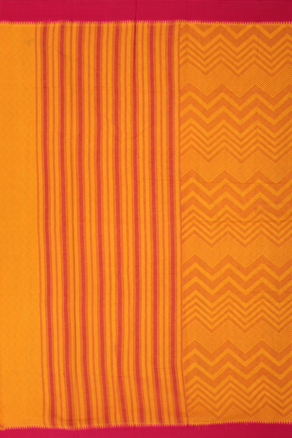 Mangalagiri Cotton Saree In Orange With Chevron Design