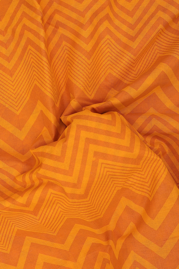 Mangalagiri Cotton Saree In Orange With Chevron Design