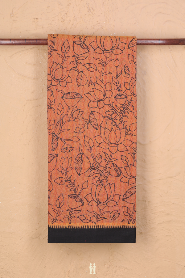 Mangalagiri Cotton Saree In Orange With Floral Design