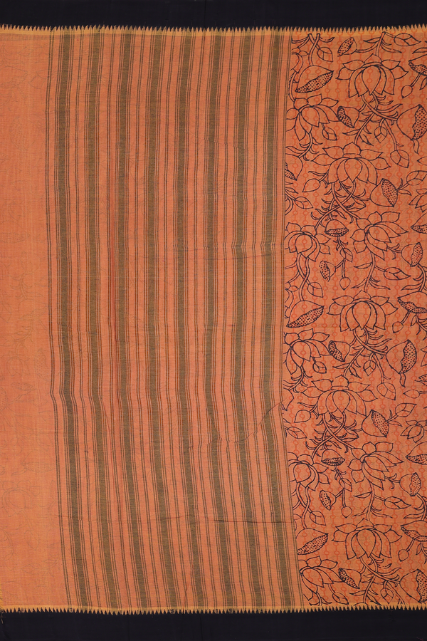 Mangalagiri Cotton Saree In Orange With Floral Design