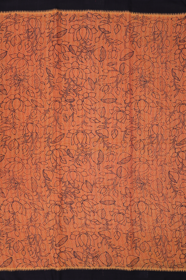 Mangalagiri Cotton Saree In Orange With Floral Design