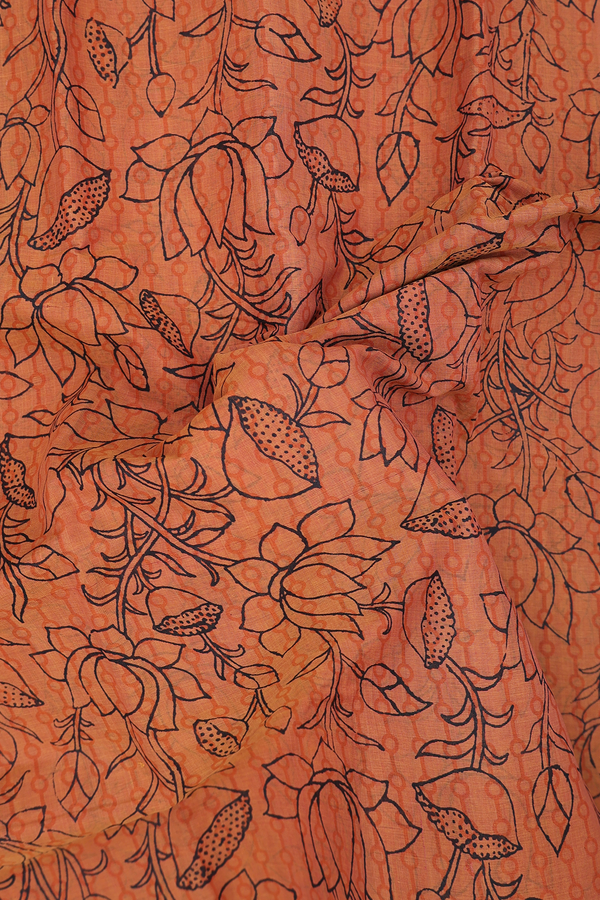 Mangalagiri Cotton Saree In Orange With Floral Design