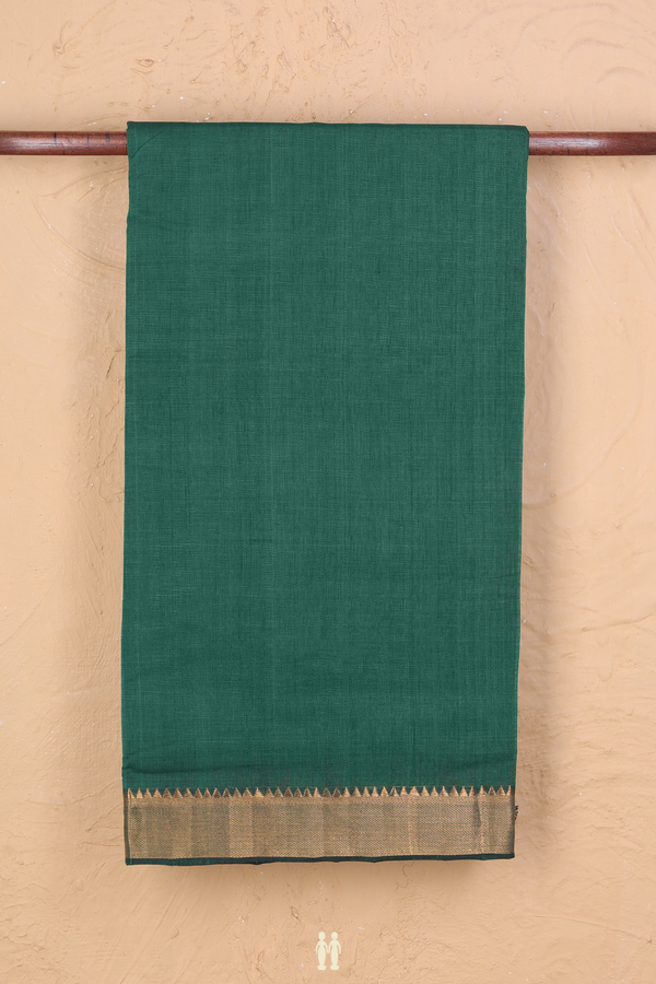 Mangalagiri Cotton Saree In Forest Green With Zari Border
