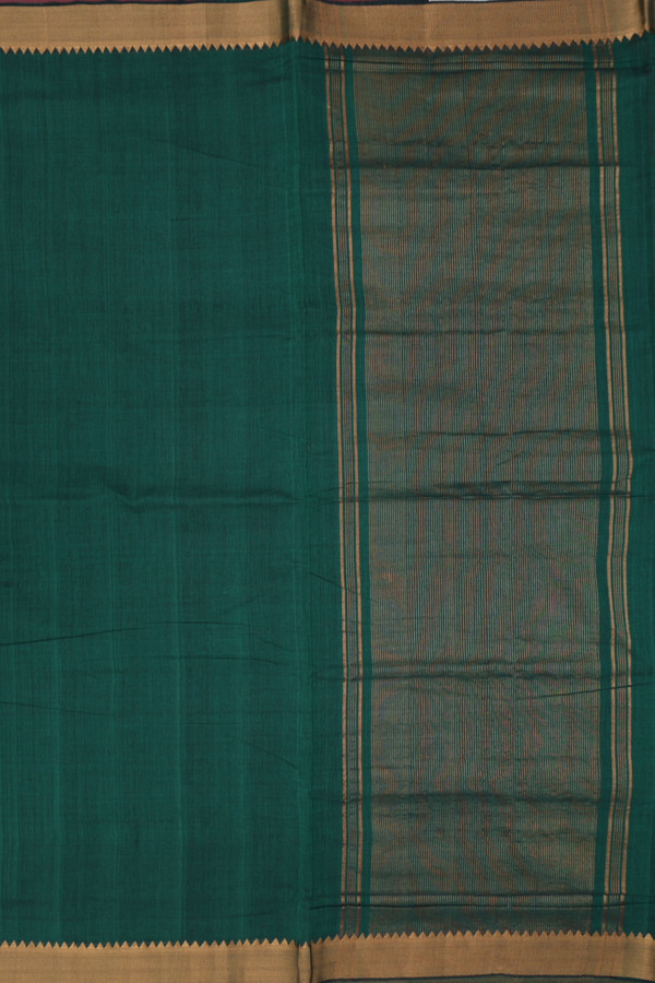 Mangalagiri Cotton Saree In Forest Green With Zari Border