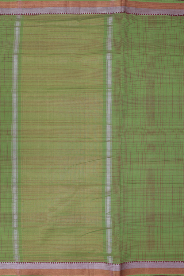 Mangalagiri Cotton Saree In Fern Green With Checks Design