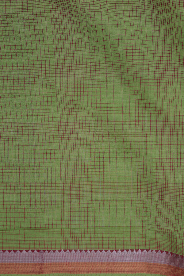 Mangalagiri Cotton Saree In Fern Green With Checks Design