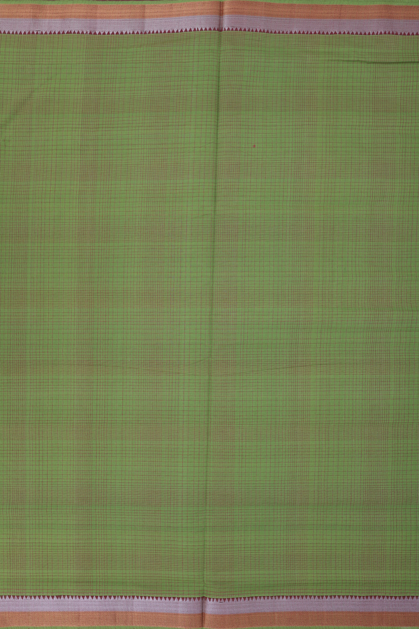 Mangalagiri Cotton Saree In Fern Green With Checks Design