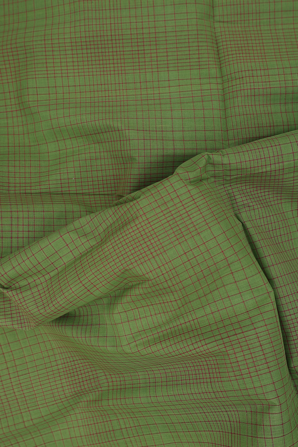Mangalagiri Cotton Saree In Fern Green With Checks Design