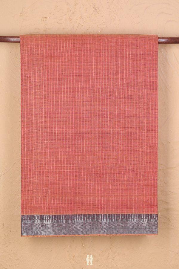 Mangalagiri Cotton Saree Pinkish Orange With Checks Design