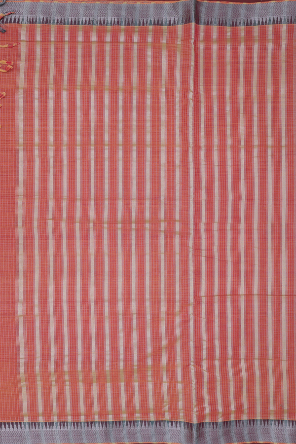 Mangalagiri Cotton Saree Pinkish Orange With Checks Design