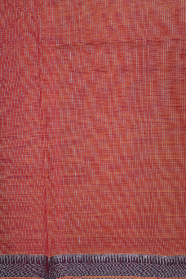 Mangalagiri Cotton Saree Pinkish Orange With Checks Design