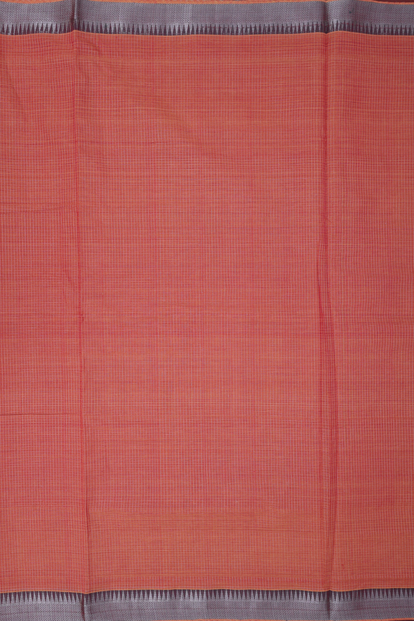 Mangalagiri Cotton Saree Pinkish Orange With Checks Design