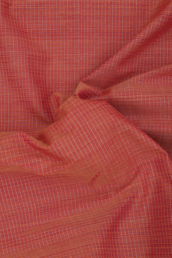 Mangalagiri Cotton Saree Pinkish Orange With Checks Design