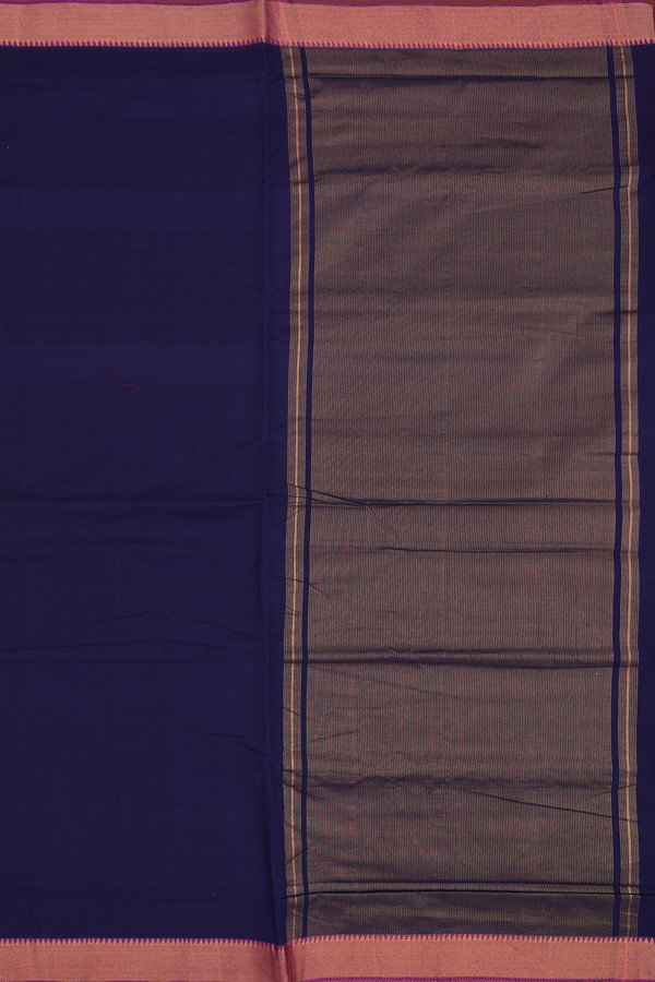 Mangalagiri Cotton Saree In Navy Blue With Zari Border