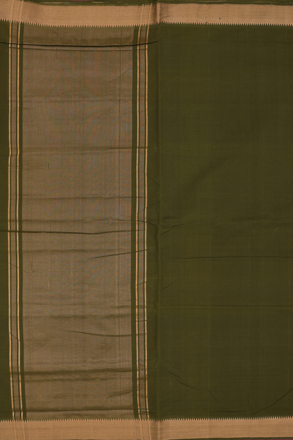 Mangalagiri Cotton Saree In Mehendi Green With Zari Border