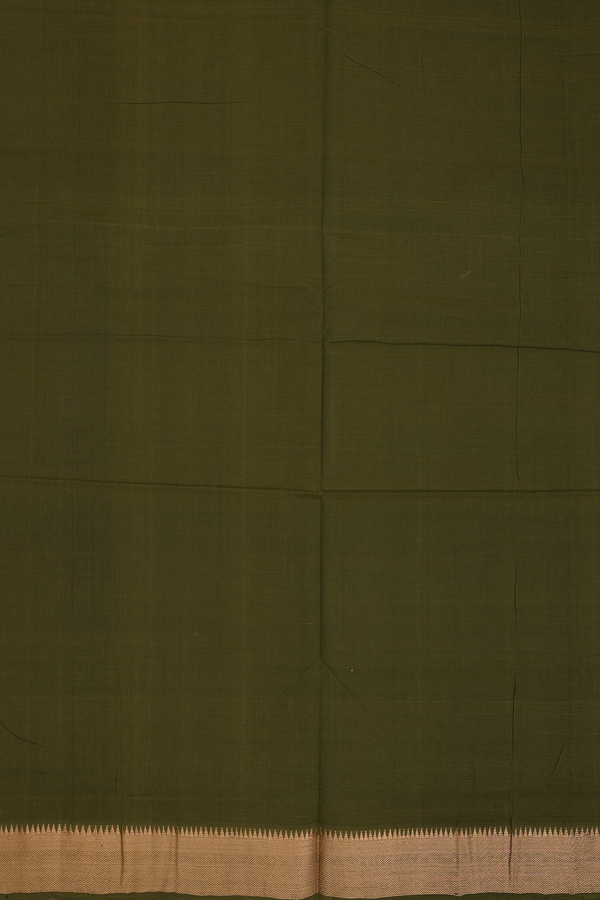 Mangalagiri Cotton Saree In Mehendi Green With Zari Border