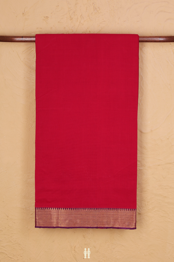 Mangalagiri Cotton Saree In Crimson Red With Contrast Border