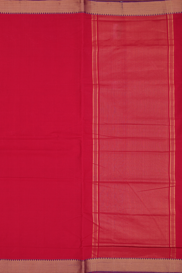 Mangalagiri Cotton Saree In Crimson Red With Contrast Border