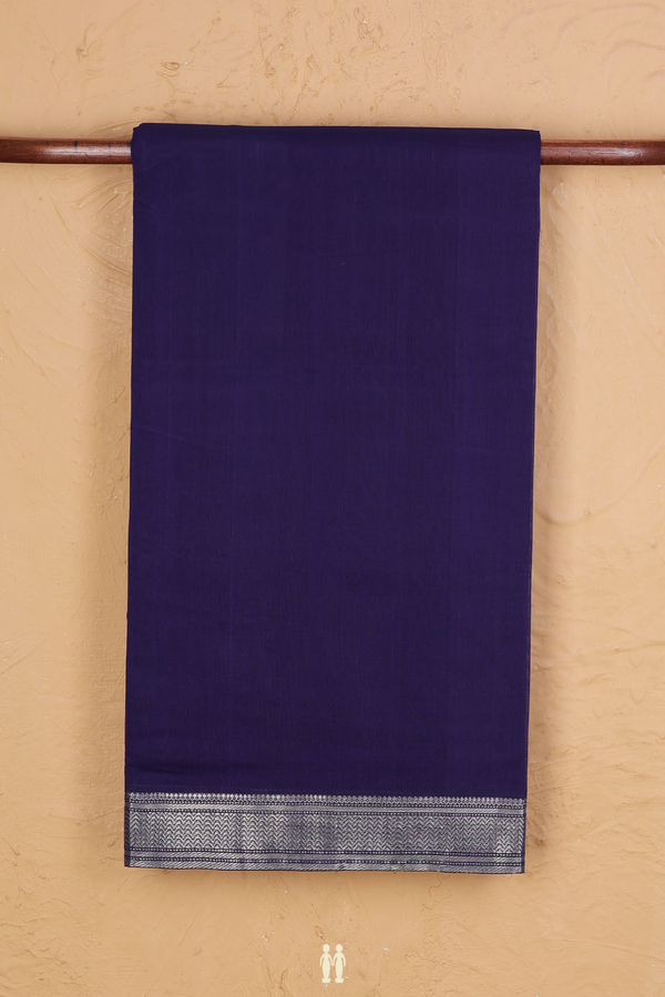 Mangalagiri Cotton Saree In Navy Blue With Zari Border