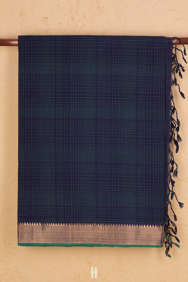 Mangalagiri Cotton Saree In Navy Blue With Checks Design