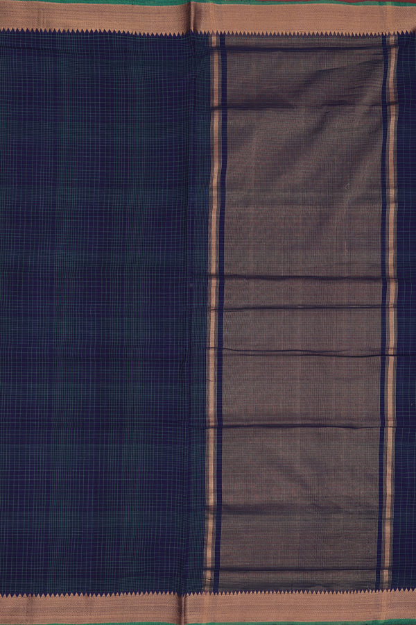 Mangalagiri Cotton Saree In Navy Blue With Checks Design
