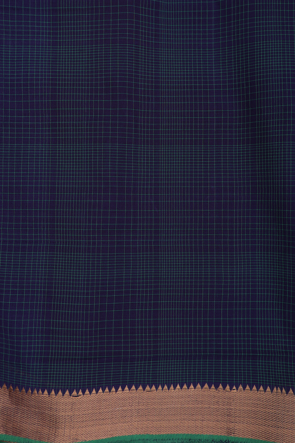 Mangalagiri Cotton Saree In Navy Blue With Checks Design