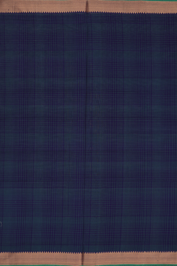 Mangalagiri Cotton Saree In Navy Blue With Checks Design