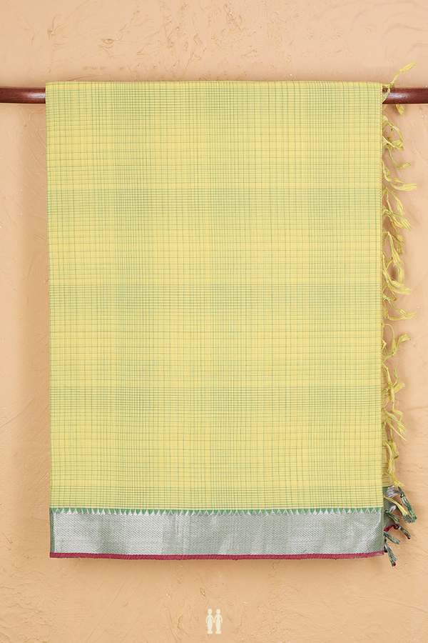 Mangalagiri Cotton Saree In Yellow With Checks Design