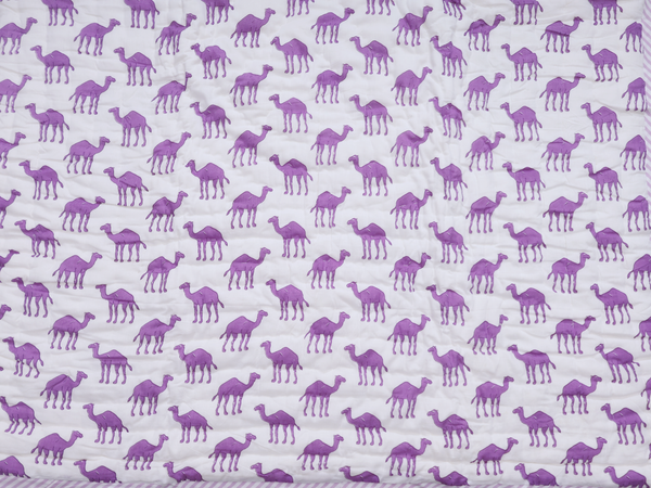 Camel Printed Design White Cotton Single Kids Bedspread