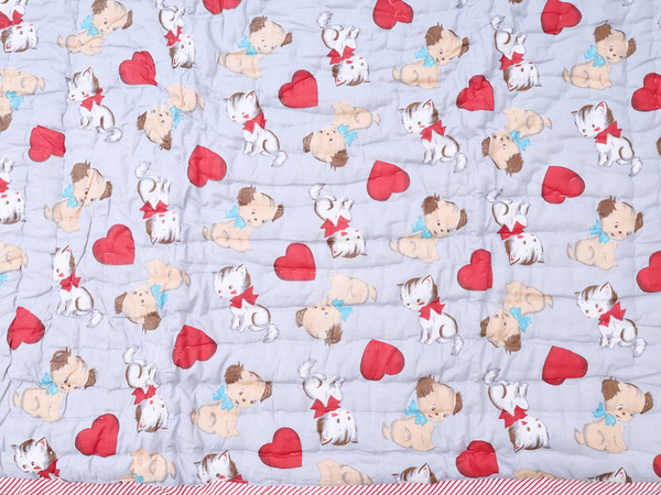 Cat Printed Design Grey Cotton Single Kids Bedspread