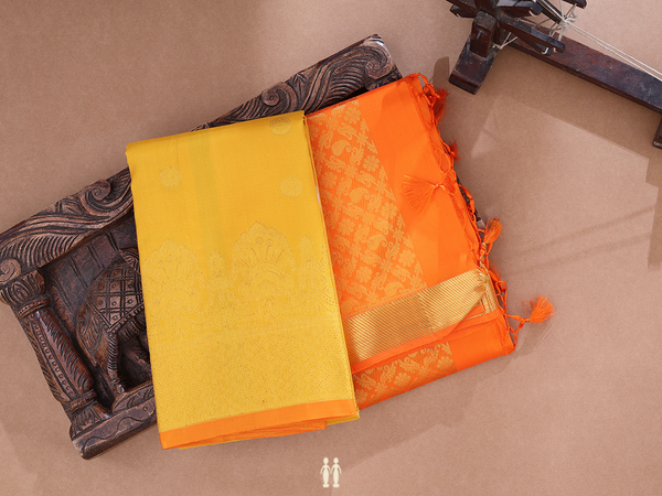 Chakram Buttas Yellow Kanchipuram Silk Half Saree Material