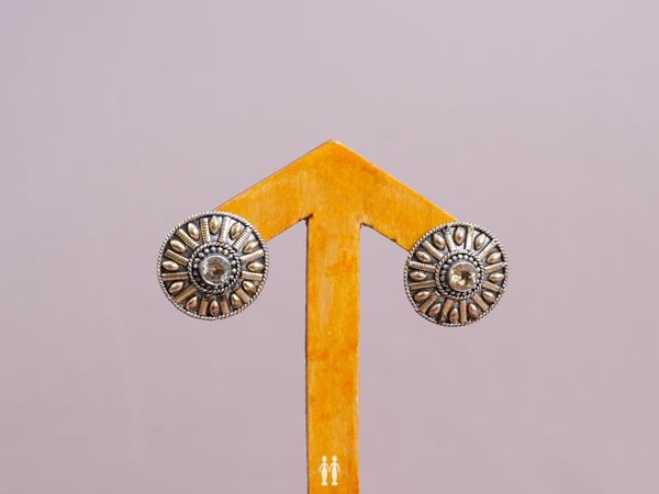 Chakram Design Pure Silver Stud Earrings