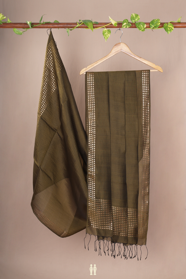 Chamki Work Olive Green Bailu Silk Dupatta