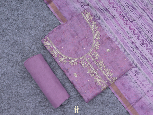Chamki Work Purple Silk Cotton Unstitched Salwar Material