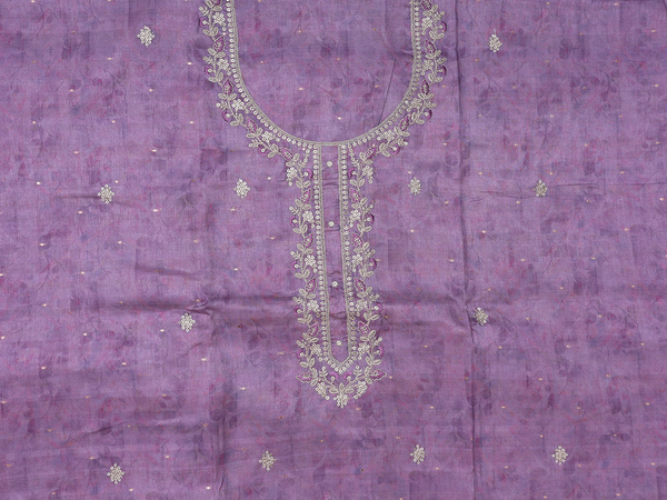 Chamki Work Purple Silk Cotton Unstitched Salwar Material