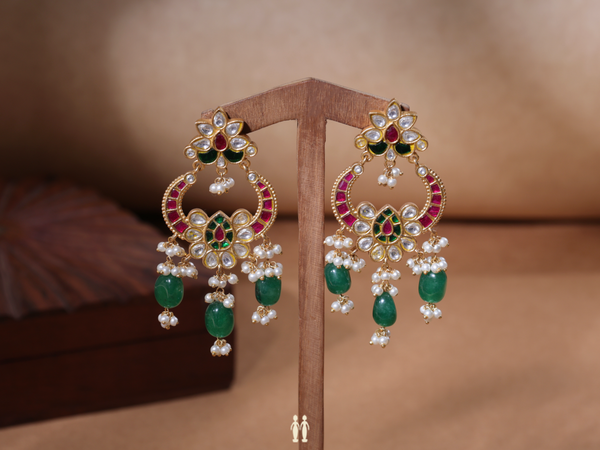 Chandbali Design With Beaded Gold Plated Silver Earrings
